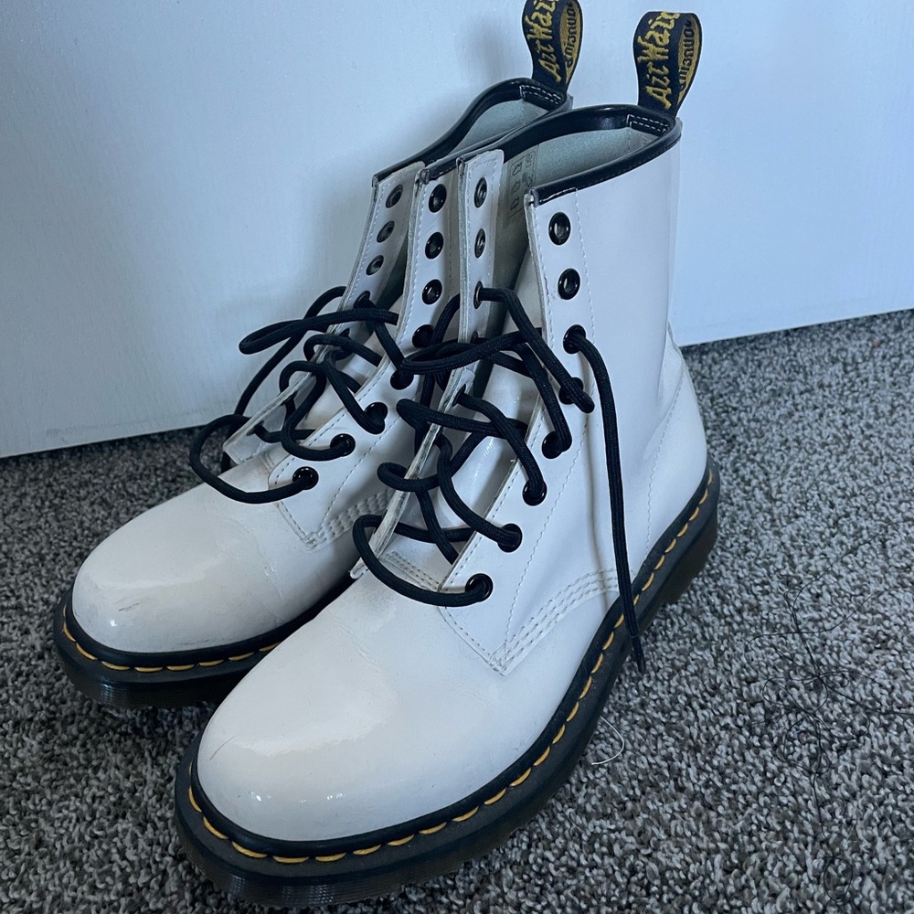 Dr. Martens 1460 Patent Leather Lace Up Boots: White